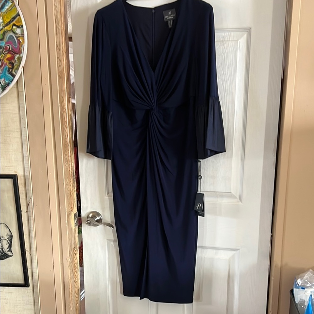 Adrianna Papell Blue Sheath Dress with Bell Sleeves